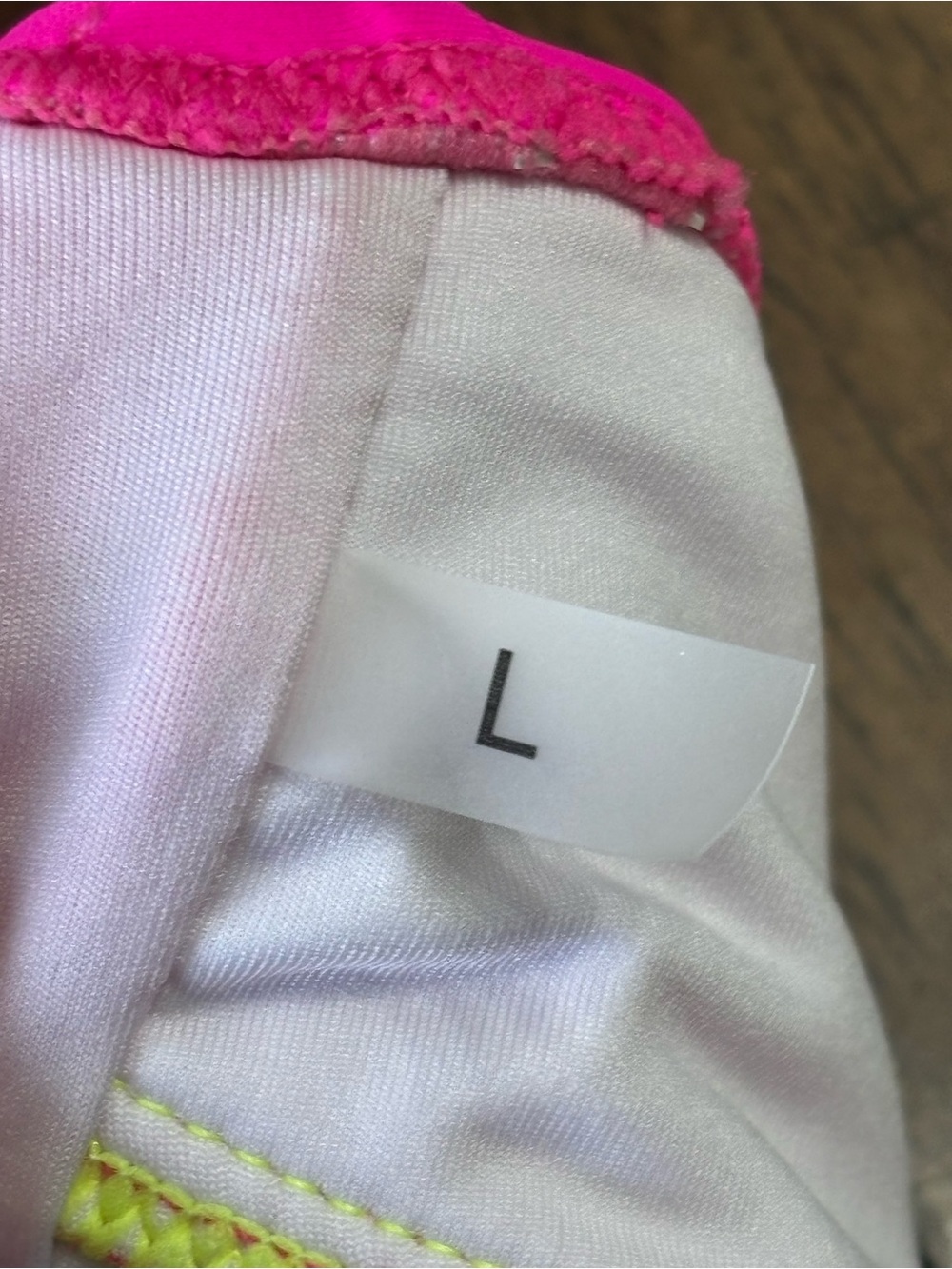 Neon Pink & Lime Two-Piece Bikini Set, top is size L, bottoms size XL - Picture 5 of 6